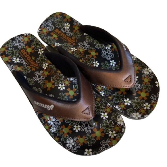 Aerosoft Annette Women's Brown Floral Thong Sandals Size 36/Size 6 - Picture 4 of 13
